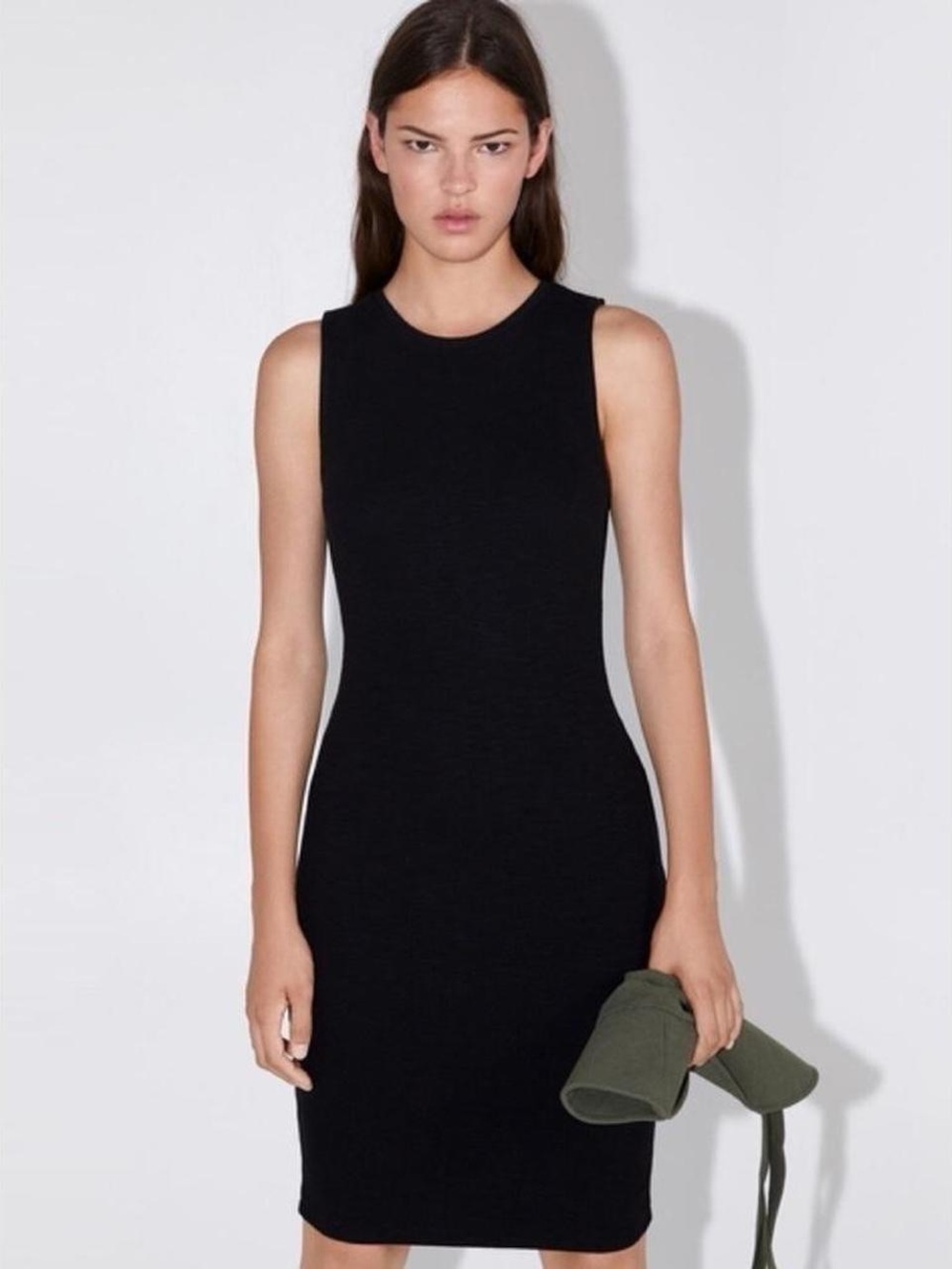 Zara Black Sleeveless Ribbed Midi Dress Sz Small